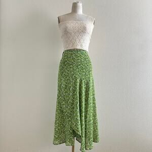 Reformation SAMPLE green and white floral wrap midi skirt